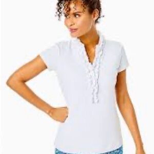 💙Lilly Pulitzer Luxletic White Ruffled Top. EUC